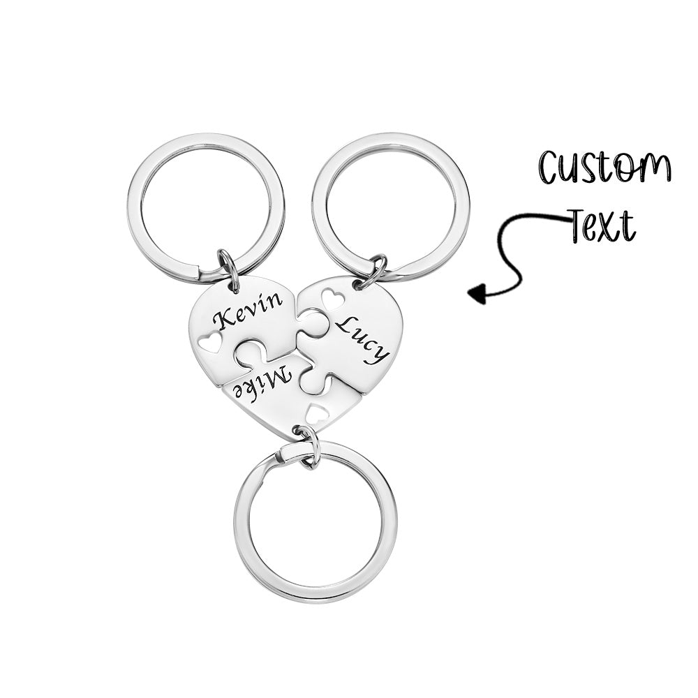 Custom Engraved Keychain 3 in 1 Heart Jigsaw Puzzle Keychain Gift for Love - soufeelau