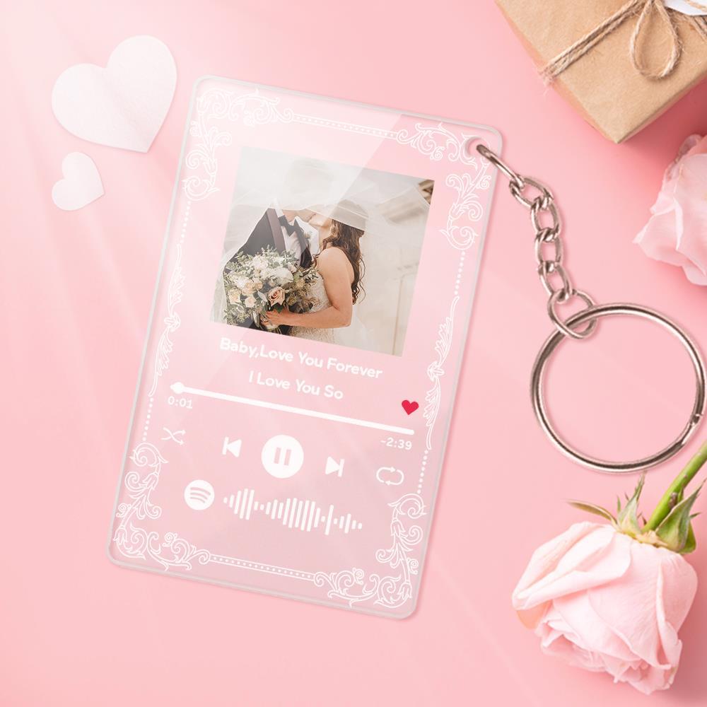 Personalized Spotify Code Keychain Acrylic Music Board Plaque Couple Photo Gift - soufeelau