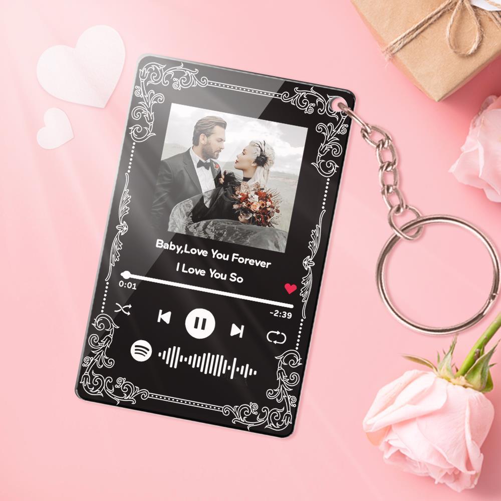 Personalized Spotify Code Keychain Acrylic Music Board Plaque Couple Photo Gift - soufeelau