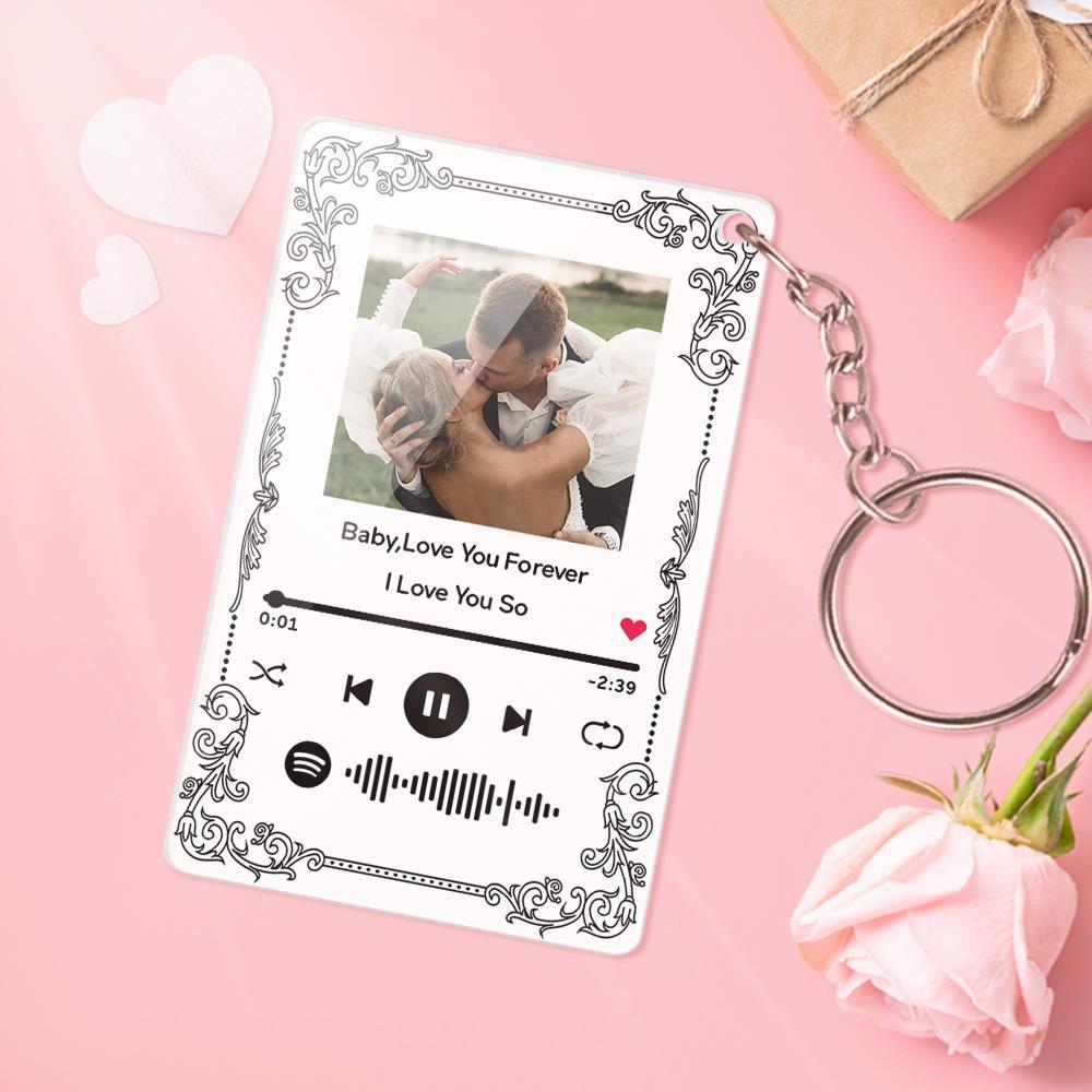 Personalized Spotify Code Keychain Acrylic Music Board Plaque Couple Photo Gift - soufeelau