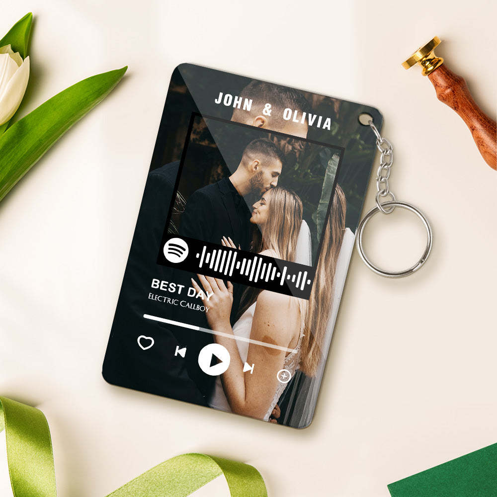 Custom Photo Spotify Plaque Music Keychain Long Distance Relationship Gifts - soufeelau