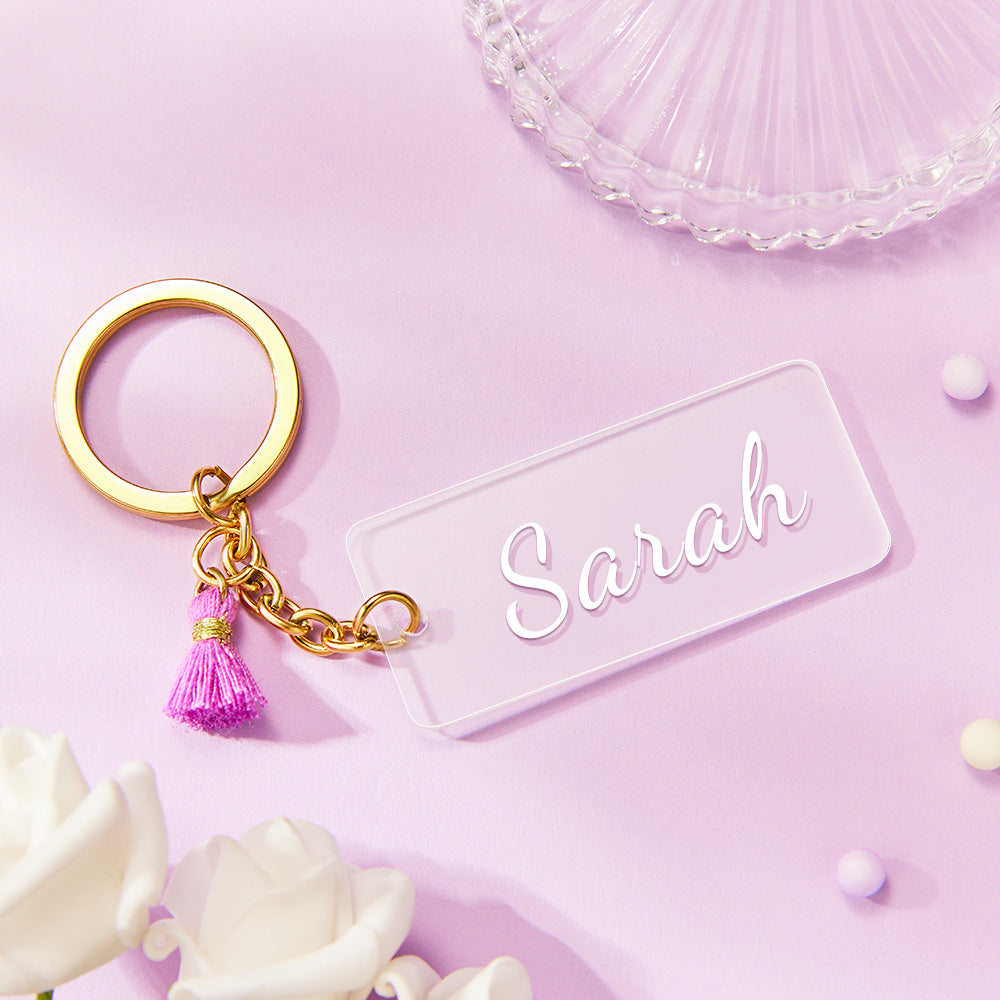 Custom Engraved Acrylic Keychains Tassel Keyring Name Keychain - soufeelau