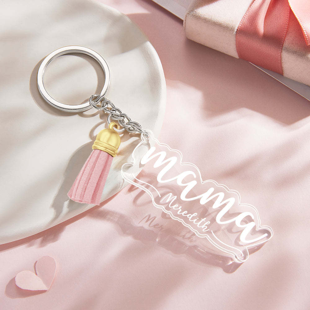 Custom Family Names Clear Acrylic Keychain Personalized Mama Key Ring Mother's Day Gifts - soufeelau