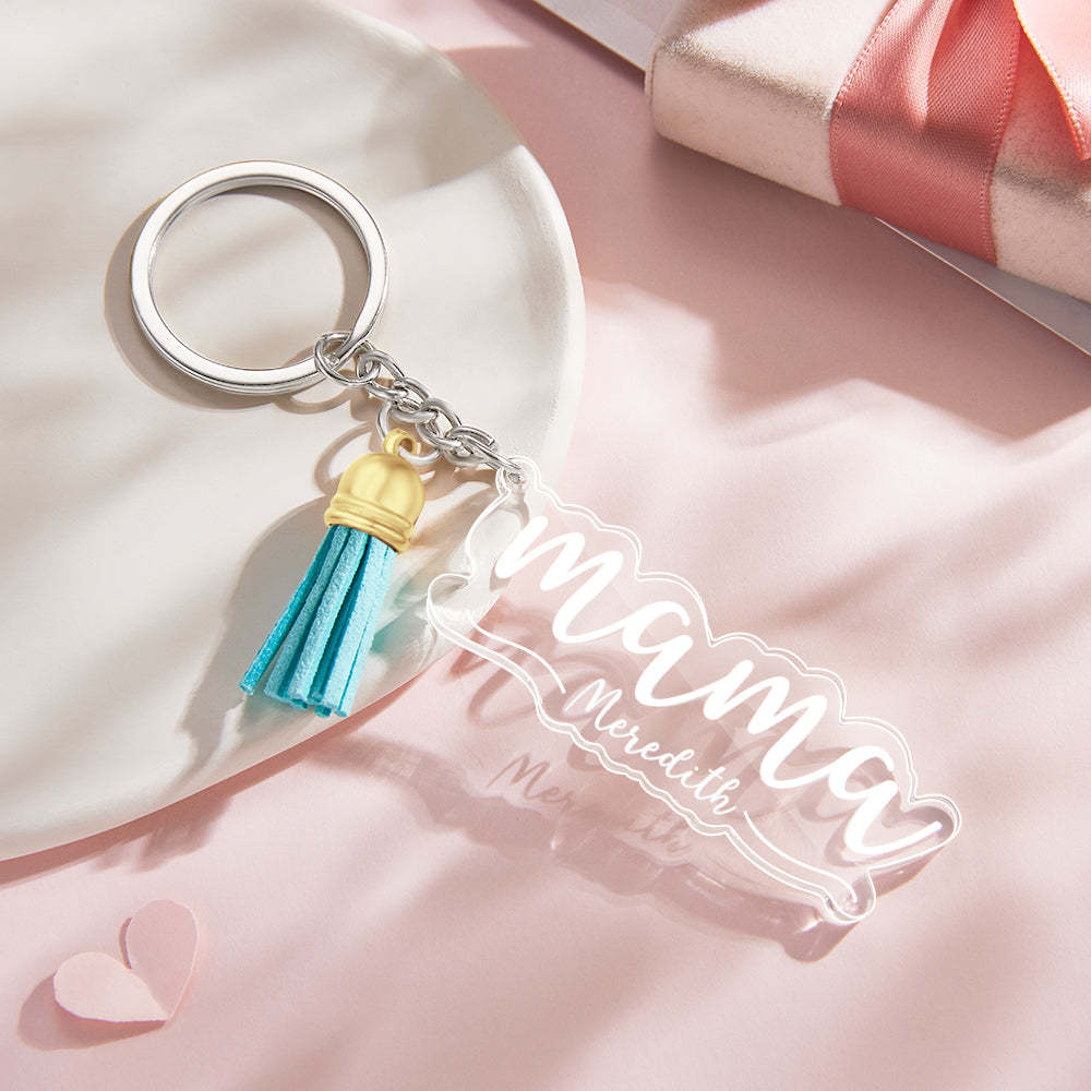 Custom Family Names Clear Acrylic Keychain Personalized Mama Key Ring Mother's Day Gifts - soufeelau