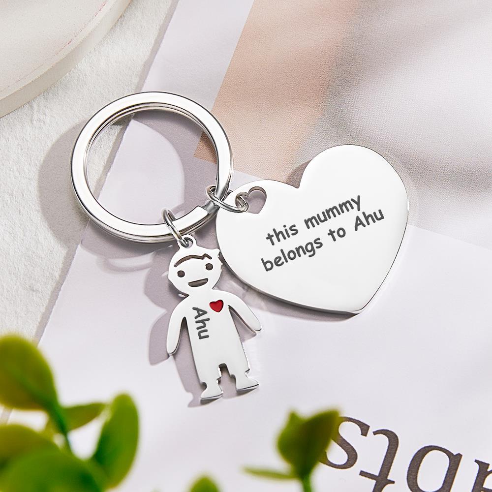 Custom Engraved Heart Keychain Boy Girl Keychain Mother's Day Gifts - soufeelau