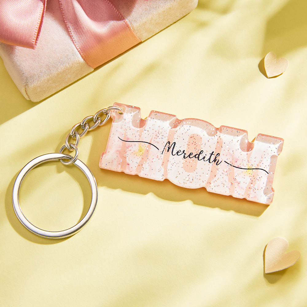 Custom Name Flower Acrylic Keychain Personalized Mama Key Ring Mother's Day Gifts - soufeelau