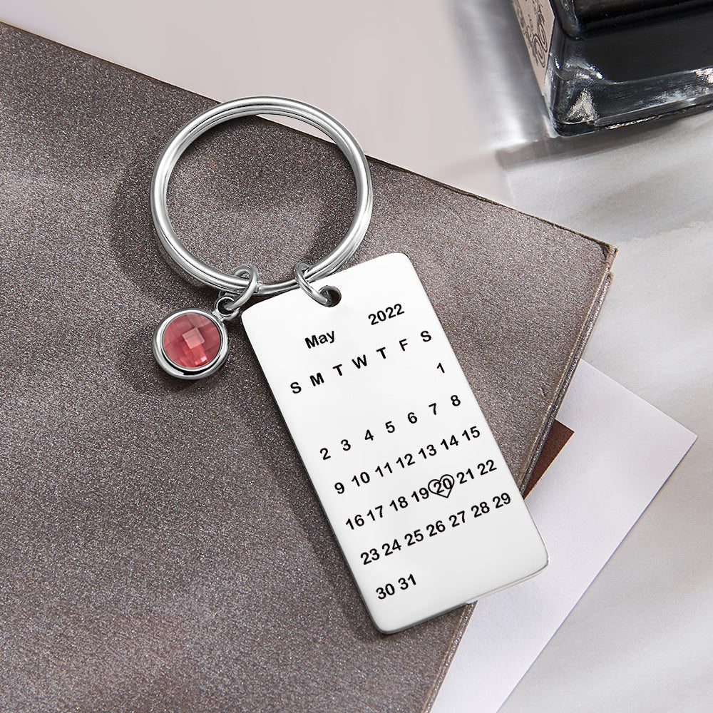 Custom Name Calendar Birthstone Keychain Personalized Date Birthday Gifts - soufeelau