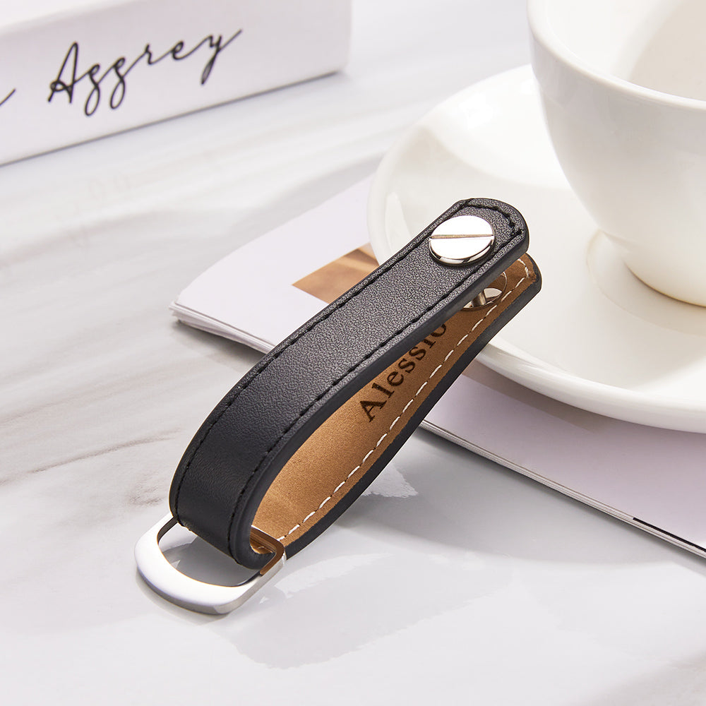 Custom Engraved Keychain Simple Leather Men's Gifts - soufeelau