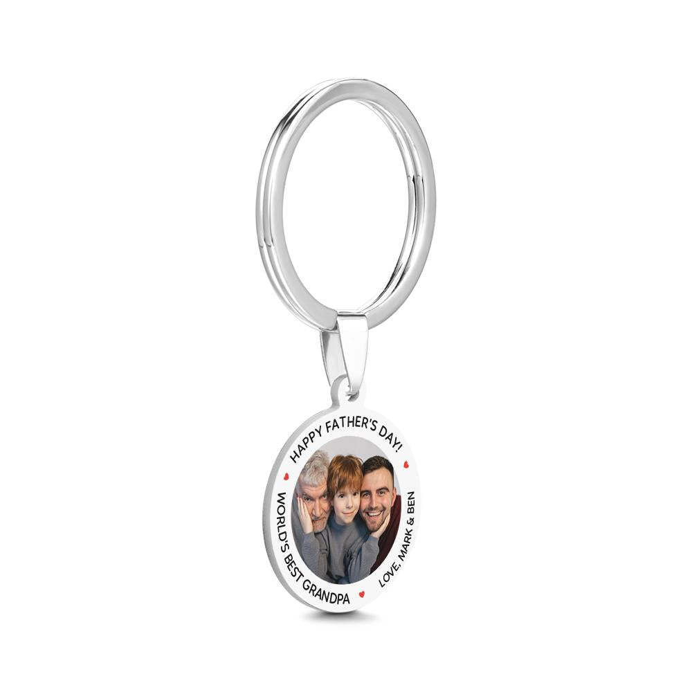 Round Tag Photo Keychain With Engraved Words Best Father Gifts for Father's Day Stainless Steel - soufeelau