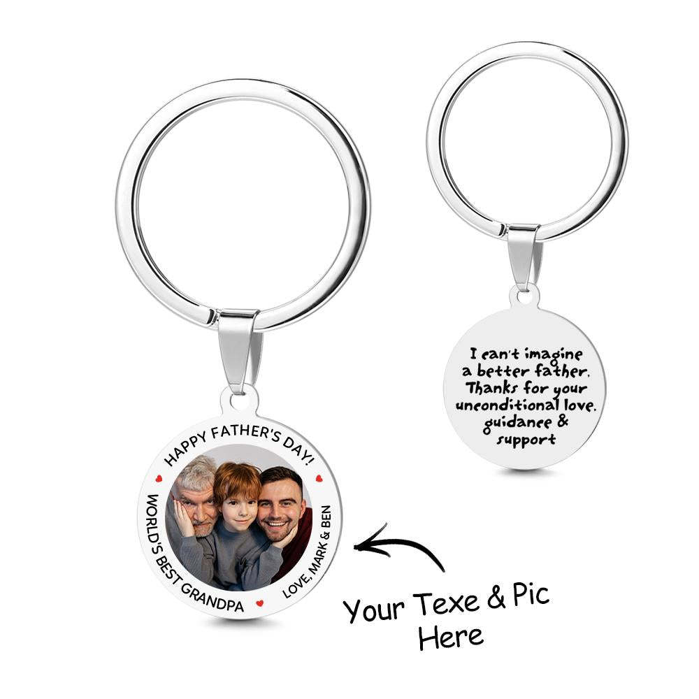 Round Tag Photo Keychain With Engraved Words Best Father Gifts for Father's Day Stainless Steel - soufeelau