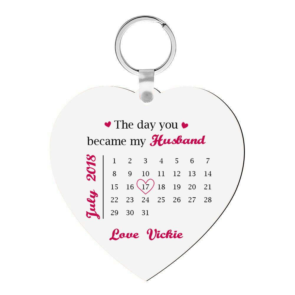 Custom Photo Engraved Keychain Heart Shaped Personalised Calendar Keyring Gift For Lover - soufeelau