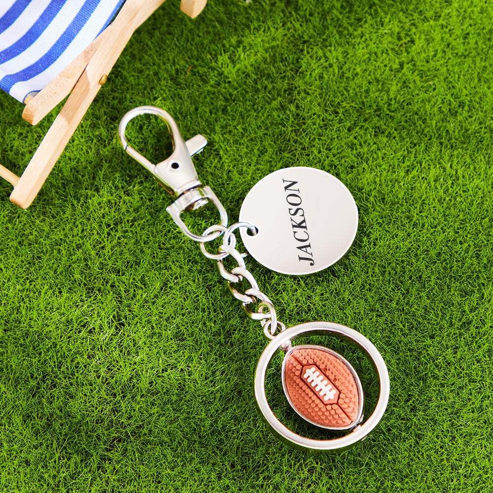 Custom Engraved Keychain American Football Rotatable Pendant Sports Lover Gifts - soufeelau