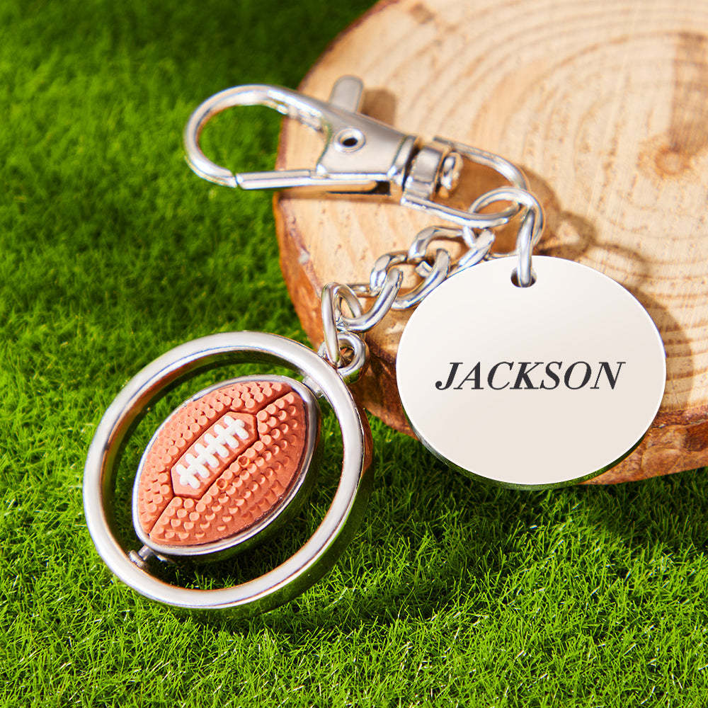 Custom Engraved Keychain American Football Rotatable Pendant Sports Lover Gifts - soufeelau