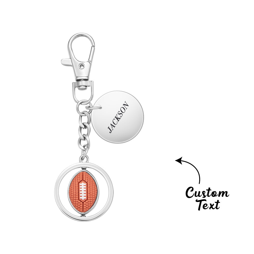 Custom Engraved Keychain American Football Rotatable Pendant Sports Lover Gifts - soufeelau