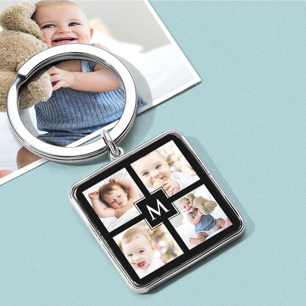 Unique Custom Cute Square Photo Engraved Keychain Anniversary Gifts for Baby - soufeelau