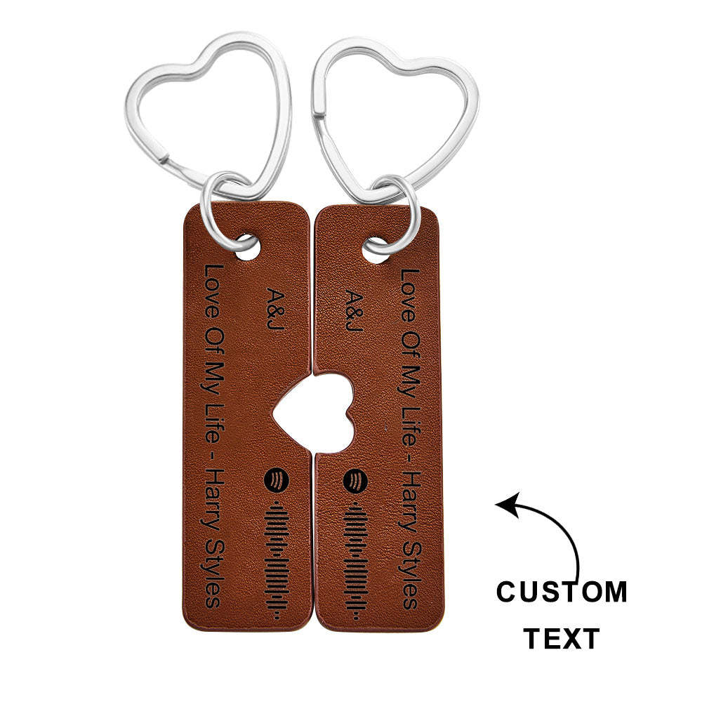 Custom Spotify Code Keychain Personalized Engraved Pair of Leather Keychain Gift for Her - soufeelau