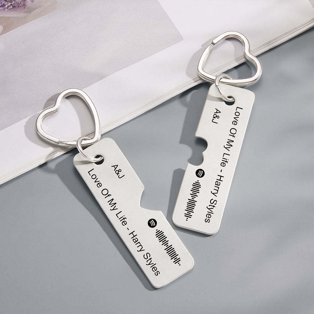 Custom Spotify Code Keychain Personalized Engraved Pair of Leather Keychain Gift for Her - soufeelau