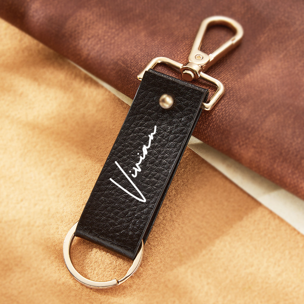 Custom Engraved Keychain Stylish Leather Keychain Gift for Men - soufeelau