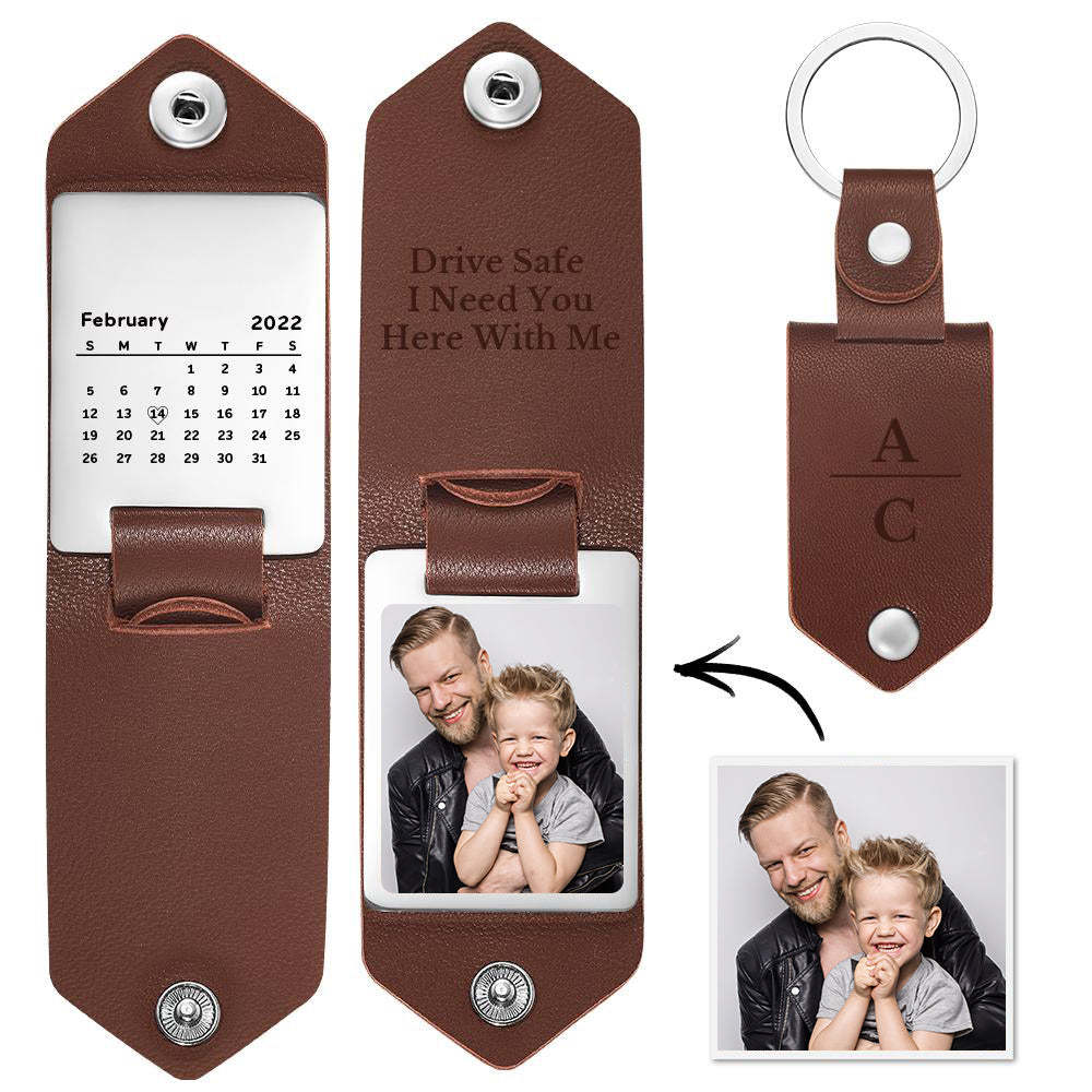 Unique Personalized Anniversary Calendar Date Photo Keychain Engagement Date Calendar Gift Father's Day Gift - soufeelau