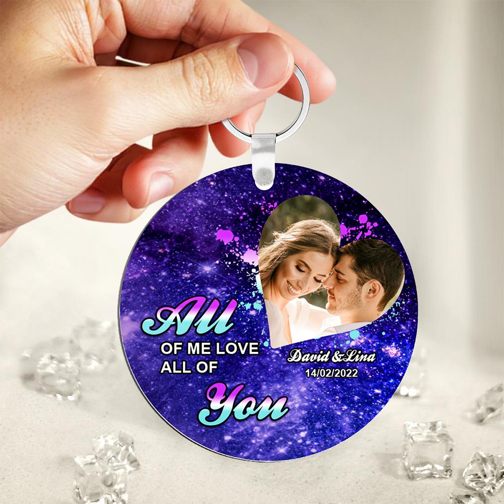 Custom Photo Engraved Keychain Round For Couples On Valentines Day - soufeelau