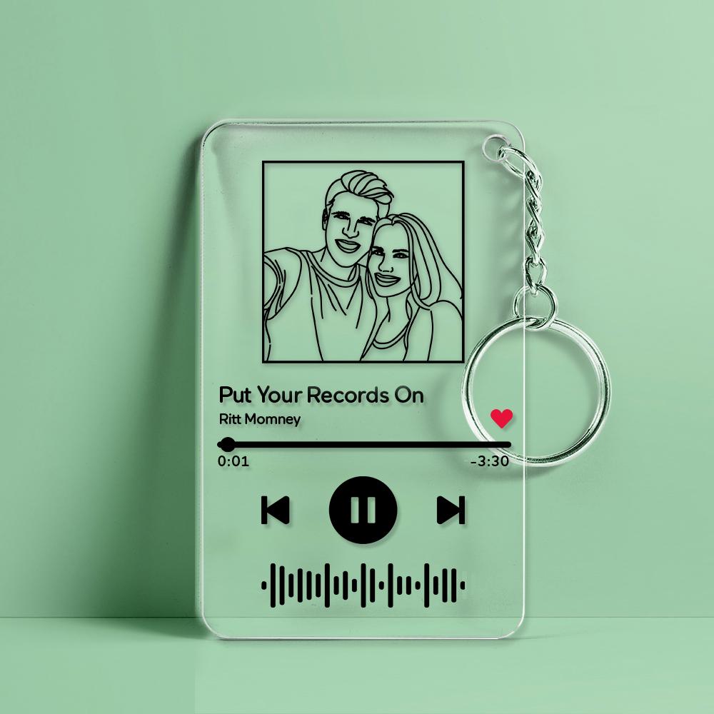 Custom Line Art Music Code Plaques Keychain, Engraved Custom Acrylic, Song Keychain - soufeelau