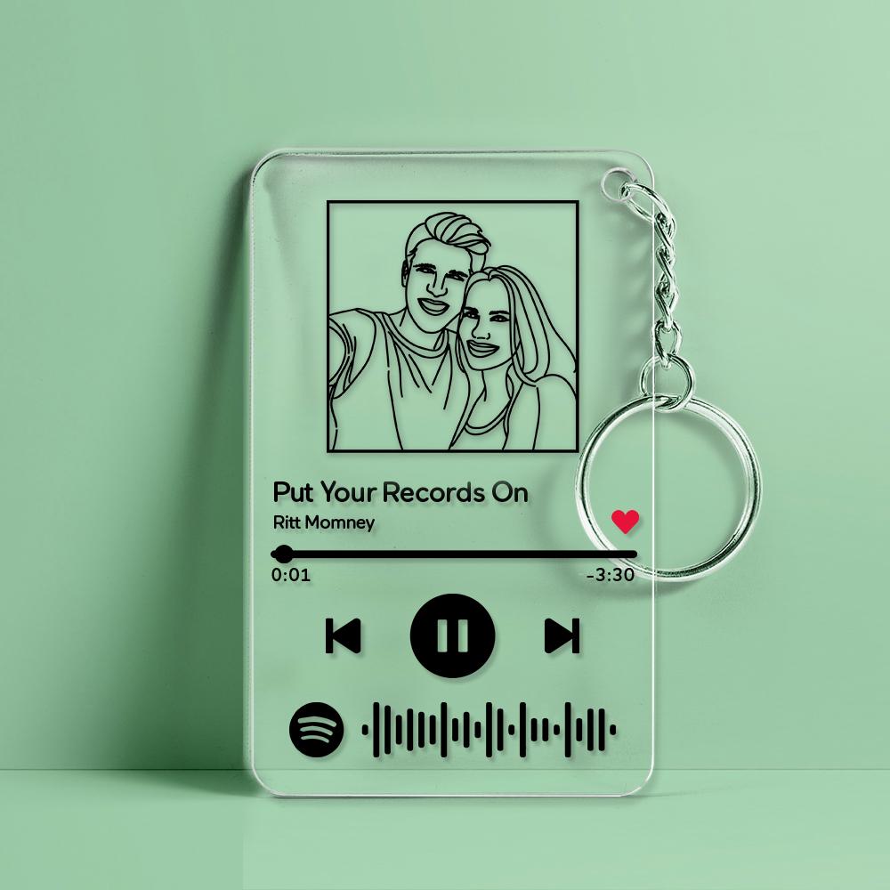 Custom Line Art Spotify Code Music Plaques Keychain, Engraved Custom Acrylic, Song Keychain - soufeelau