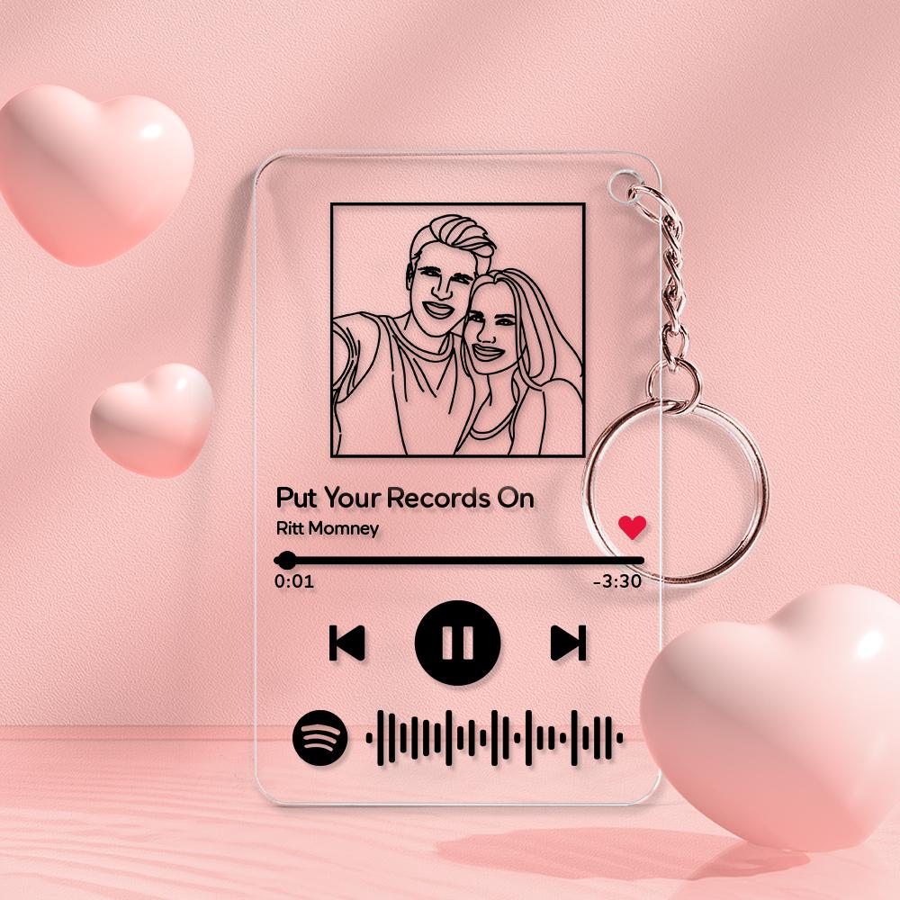 Custom Line Art Spotify Code Music Plaques Keychain, Engraved Custom Acrylic, Song Keychain - soufeelau