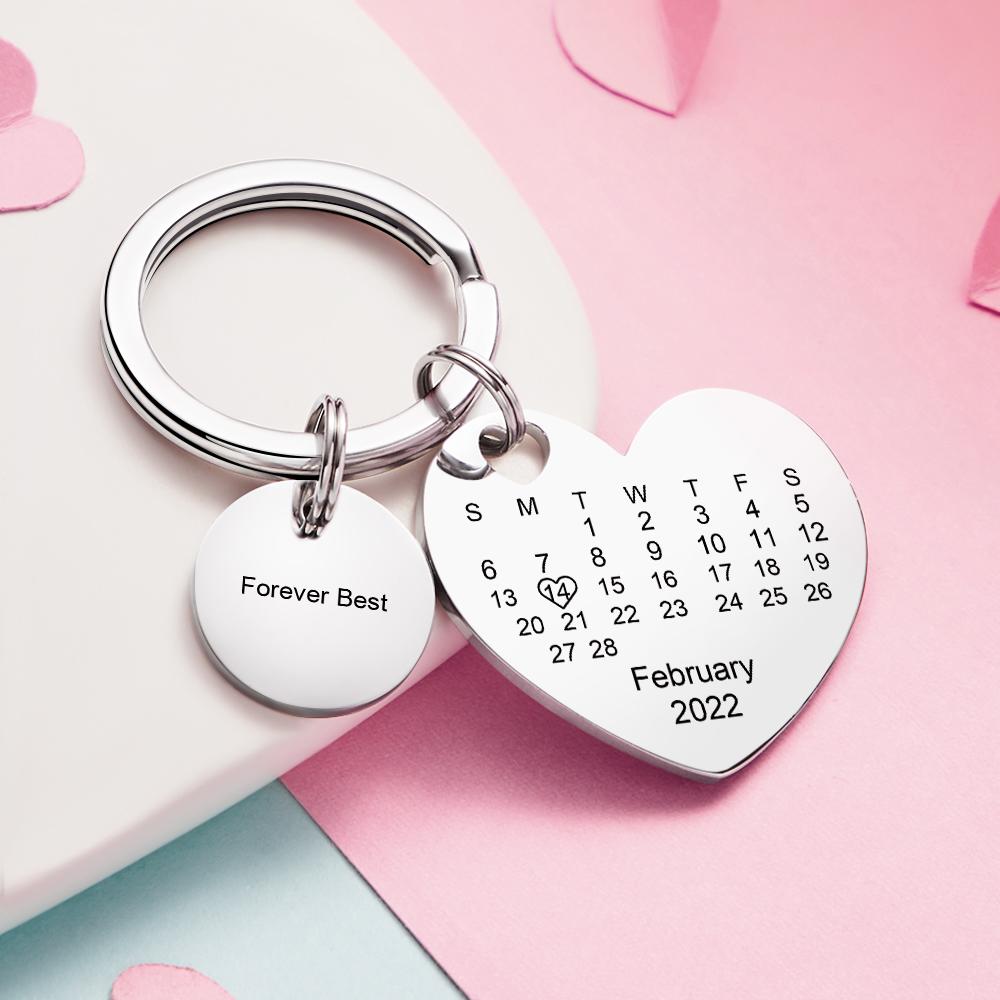 Custom Calendar Photo Keychain Personalized Keychain with Picture Engraved Text Keyring for Men Women - soufeelau