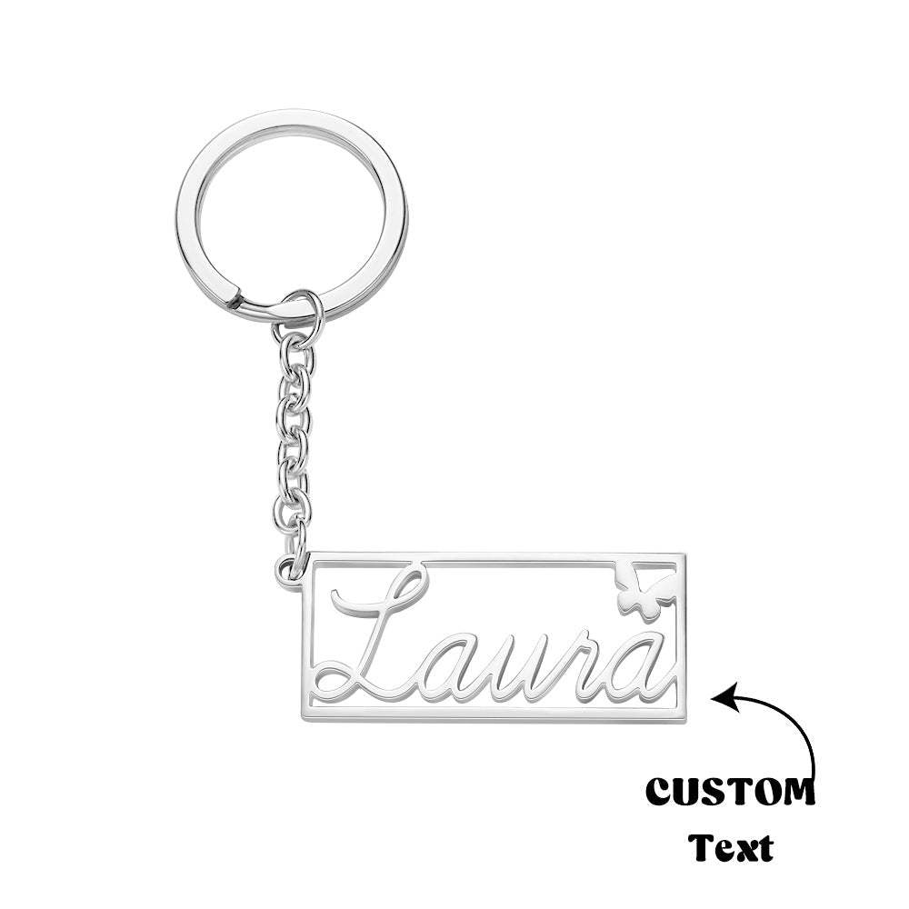 Personalized Name Rectangle Border Keychain Custom Text Stainless Steel  Key Holder Creative Gifts for Him - soufeelau