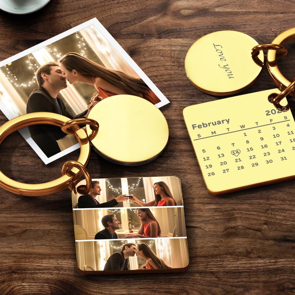 Personalized Custom Photo Engraved Calendar Collage Photo Painting Keyring - soufeelau