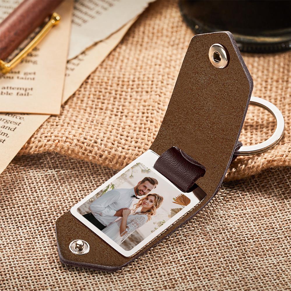 Custom Photo Keychain Engraved Keychains Leather Gifts for Couple - soufeelau