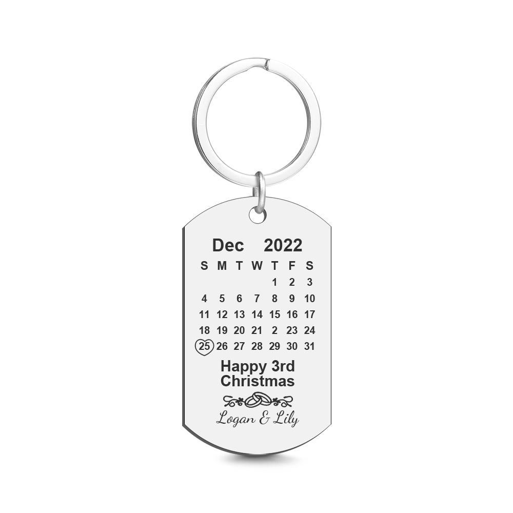 Custom Calendar Engraved Tag Key Chain Anniversary Gift For Lovers On Christmas - soufeelau