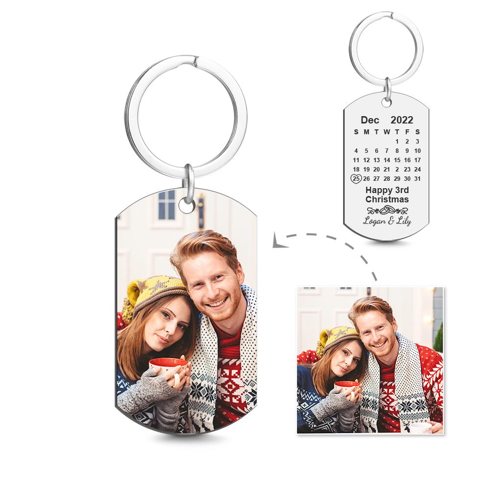 Custom Calendar Engraved Tag Key Chain Anniversary Gift For Lovers On Christmas - soufeelau
