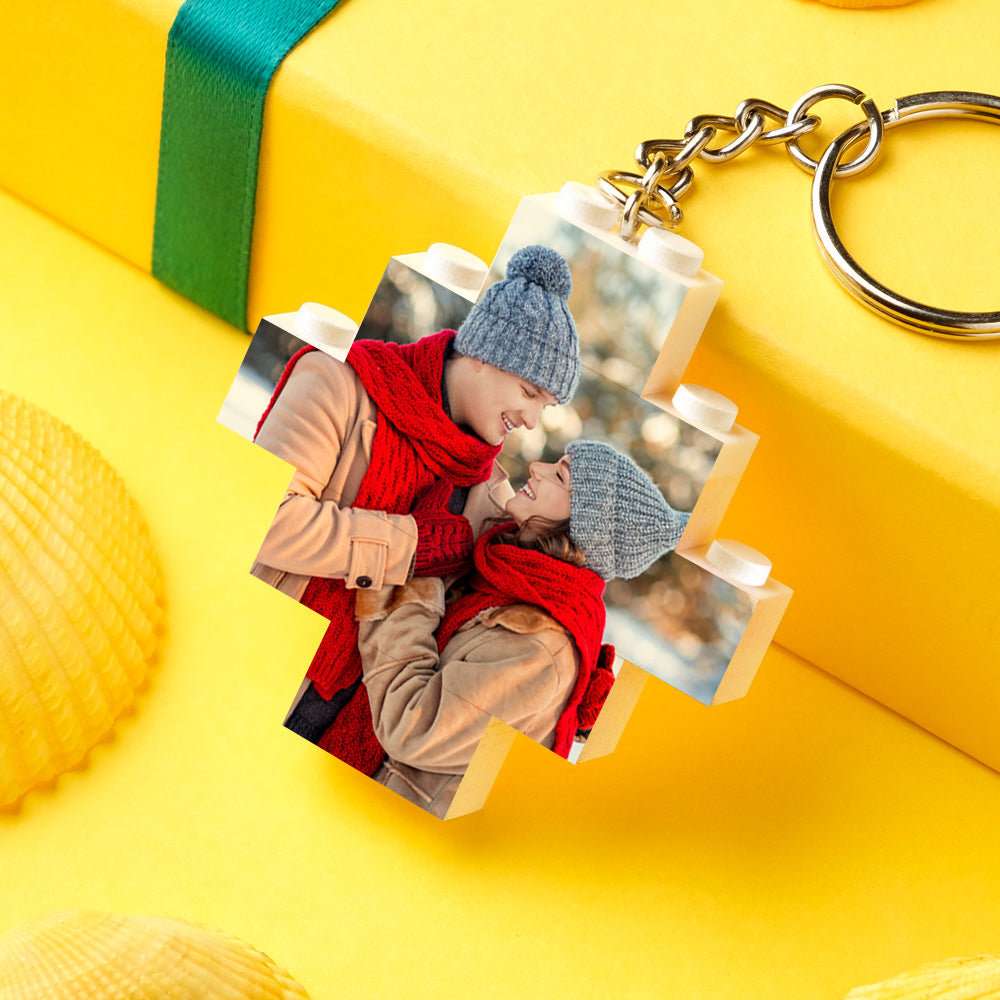 Personalised Photo Keyring Building Bricks Block Keychain Diamond Shape - soufeelau