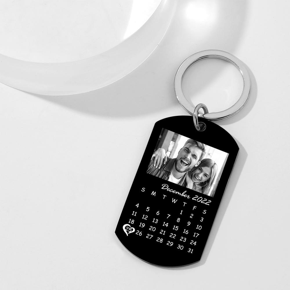 Custom Black Filter Photo Calendar Keychain Unique Design Gift For For Loved Ones On Anniversary - soufeelau