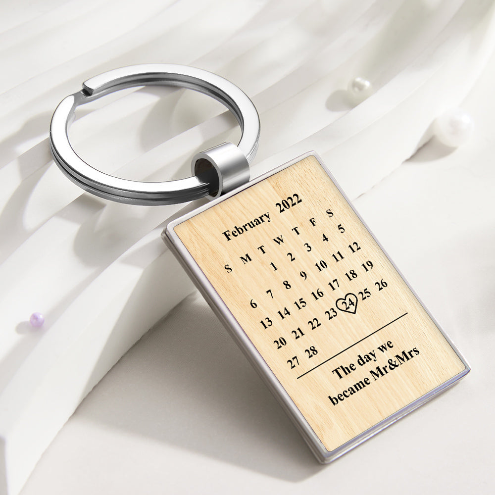 Personalized Photo Calendar Keychain Custom Engraved Picture Keyring Anniversary Gift - soufeelau
