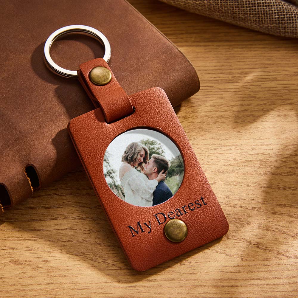 Custom Photo Engraved Keychains Simple Leather Couple Gifts - soufeelau