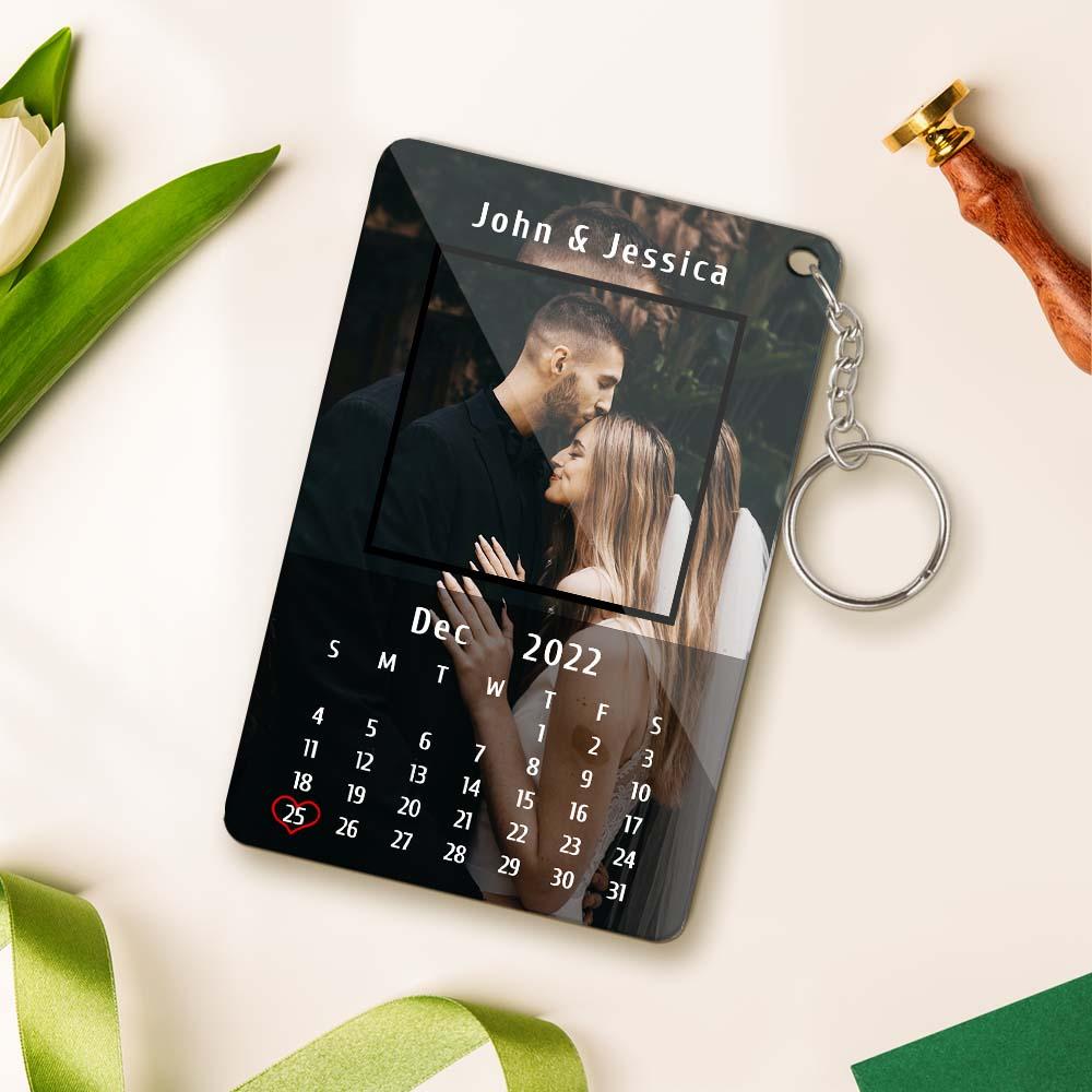 Custom Calendar Couples Keychain Photo and Text Keychain Gifts for Boyfriend Girlfriend Husband Wife - soufeelau