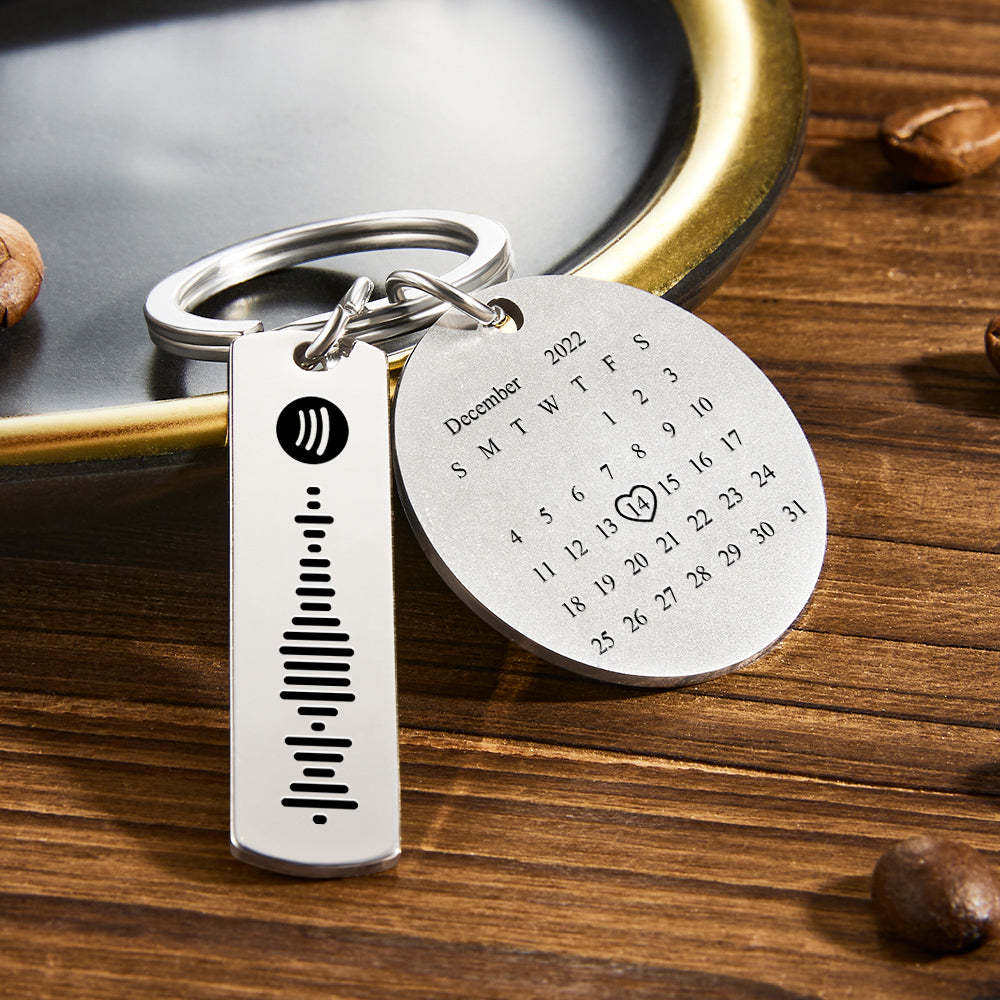 Custom Photo Calendar Spotify Keychain Personalized Stainless Steel Keychain Father's Day Gift - soufeelau