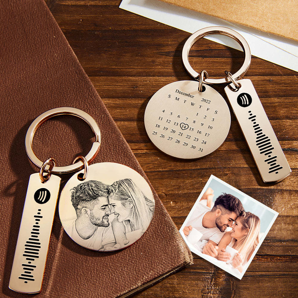 Custom Photo Calendar Spotify Keychain Stainless Steel Key Chains Gift For Mom - soufeelau
