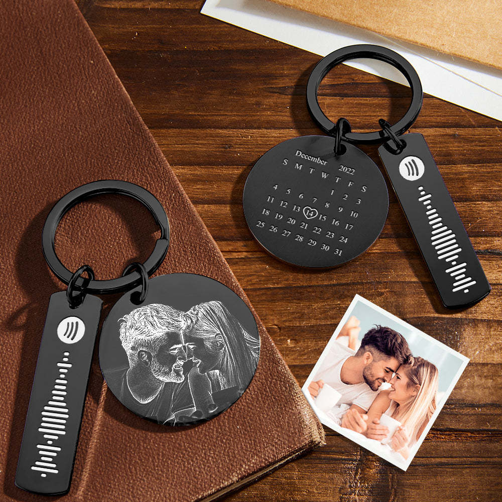 Custom Photo Calendar Spotify Keychain Stainless Steel Key Chains Gift For Mom - soufeelau