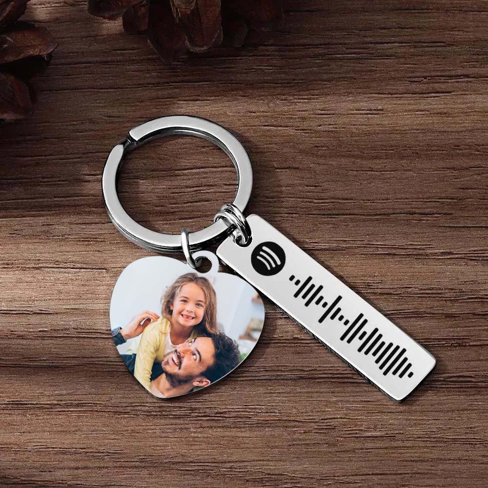 Personalized Spotify Keychain Custom Picture & Music Song Code Heart Photo Keyring Father's Day Gifts for Dad - soufeelau