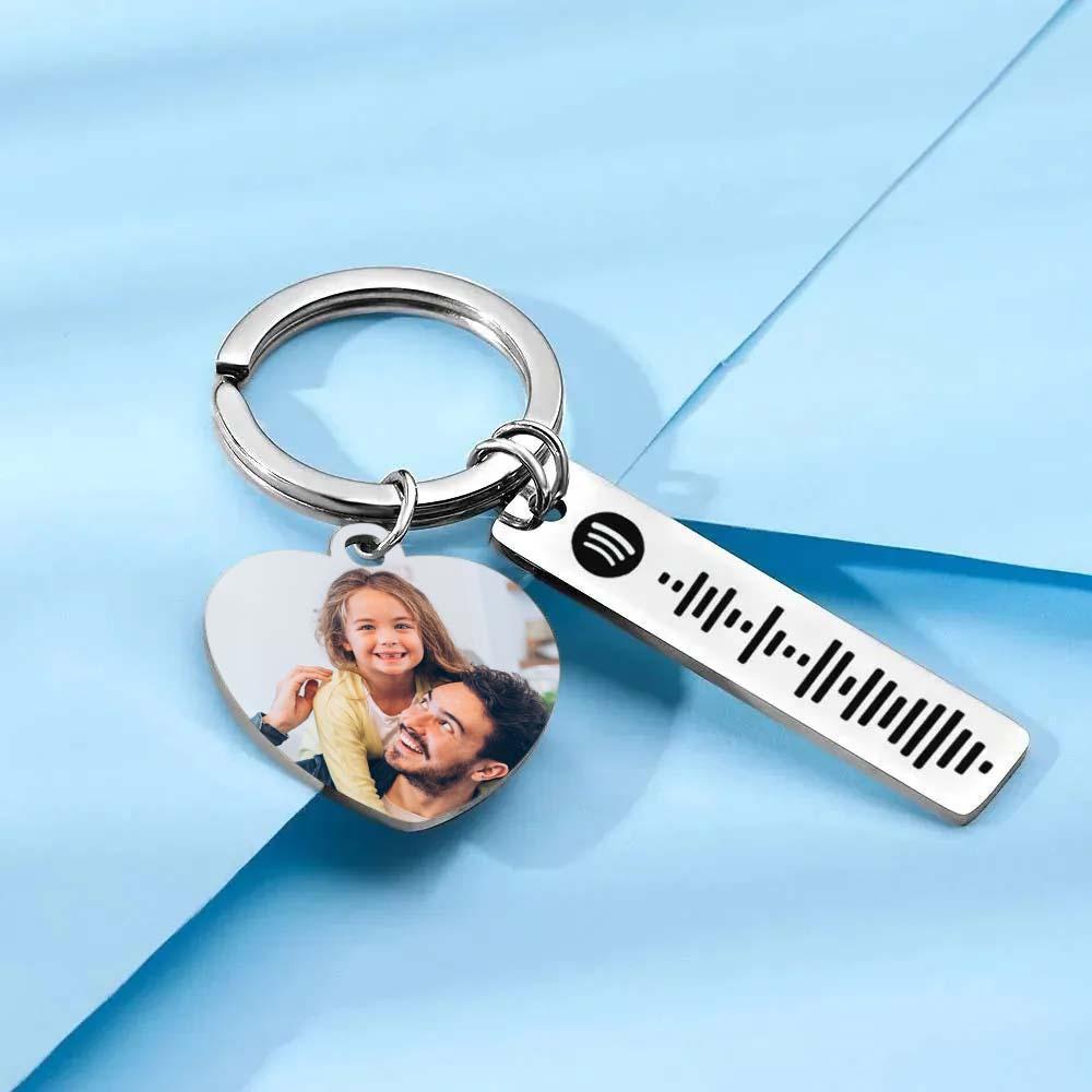 Personalized Spotify Keychain Custom Picture & Music Song Code Heart Photo Keyring Father's Day Gifts for Dad - soufeelau