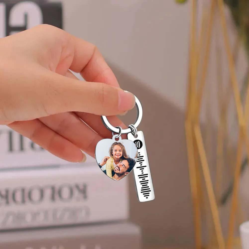 Personalized Spotify Keychain Custom Picture & Music Song Code Heart Photo Keyring Father's Day Gifts for Dad - soufeelau