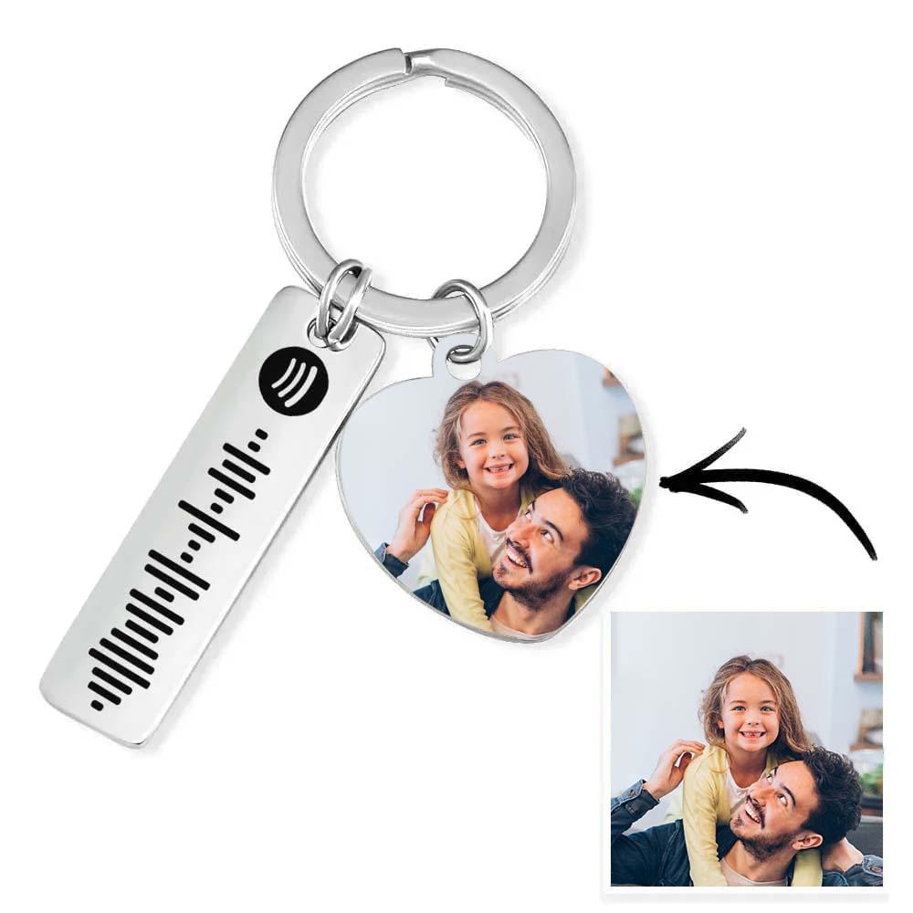 Personalized Spotify Keychain Custom Picture & Music Song Code Heart Photo Keyring Father's Day Gifts for Dad - soufeelau