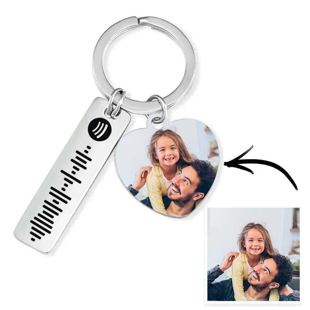 Personalized Spotify Keychain Custom Picture & Music Song Code Heart Photo Keyring Father's Day Gifts for Dad