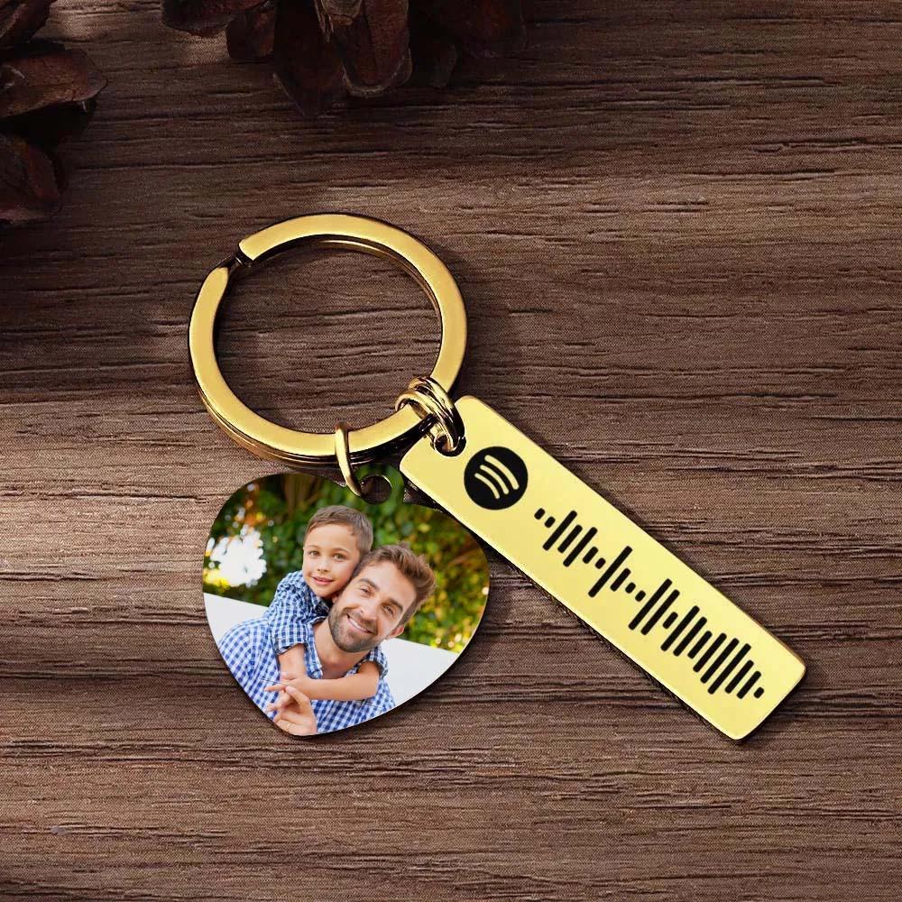 Personalized Spotify Keychain Custom Picture & Music Song Code Heart Photo Keyring Father's Day Gifts for Dad - soufeelau