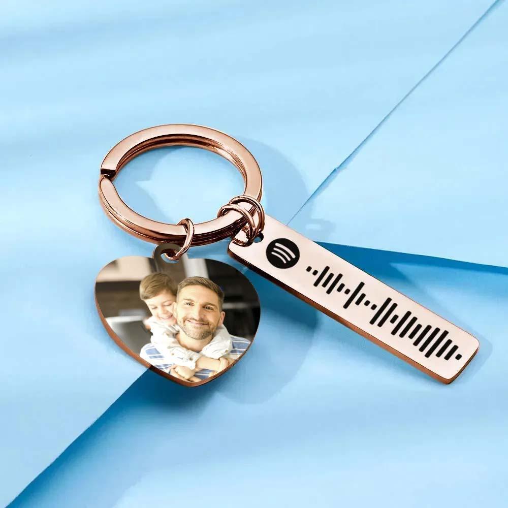 Personalized Spotify Keychain Custom Picture & Music Song Code Heart Photo Keyring Father's Day Gifts for Dad - soufeelau