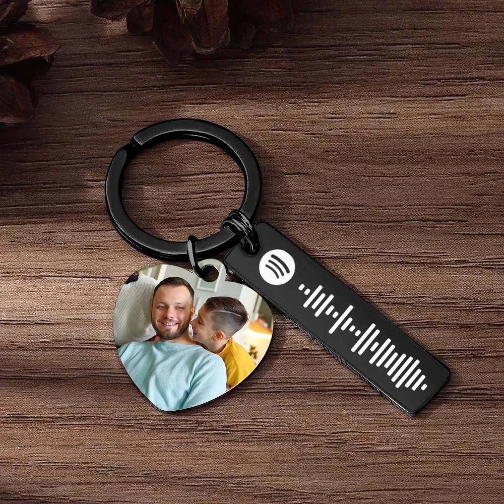 Personalized Spotify Keychain Custom Picture & Music Song Code Heart Photo Keyring Father's Day Gifts for Dad - soufeelau