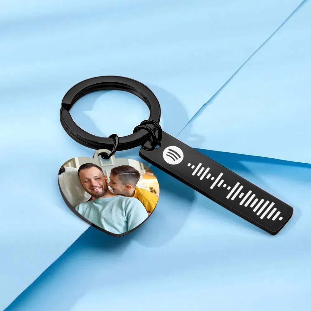 Personalized Spotify Keychain Custom Picture & Music Song Code Heart Photo Keyring Father's Day Gifts for Dad - soufeelau